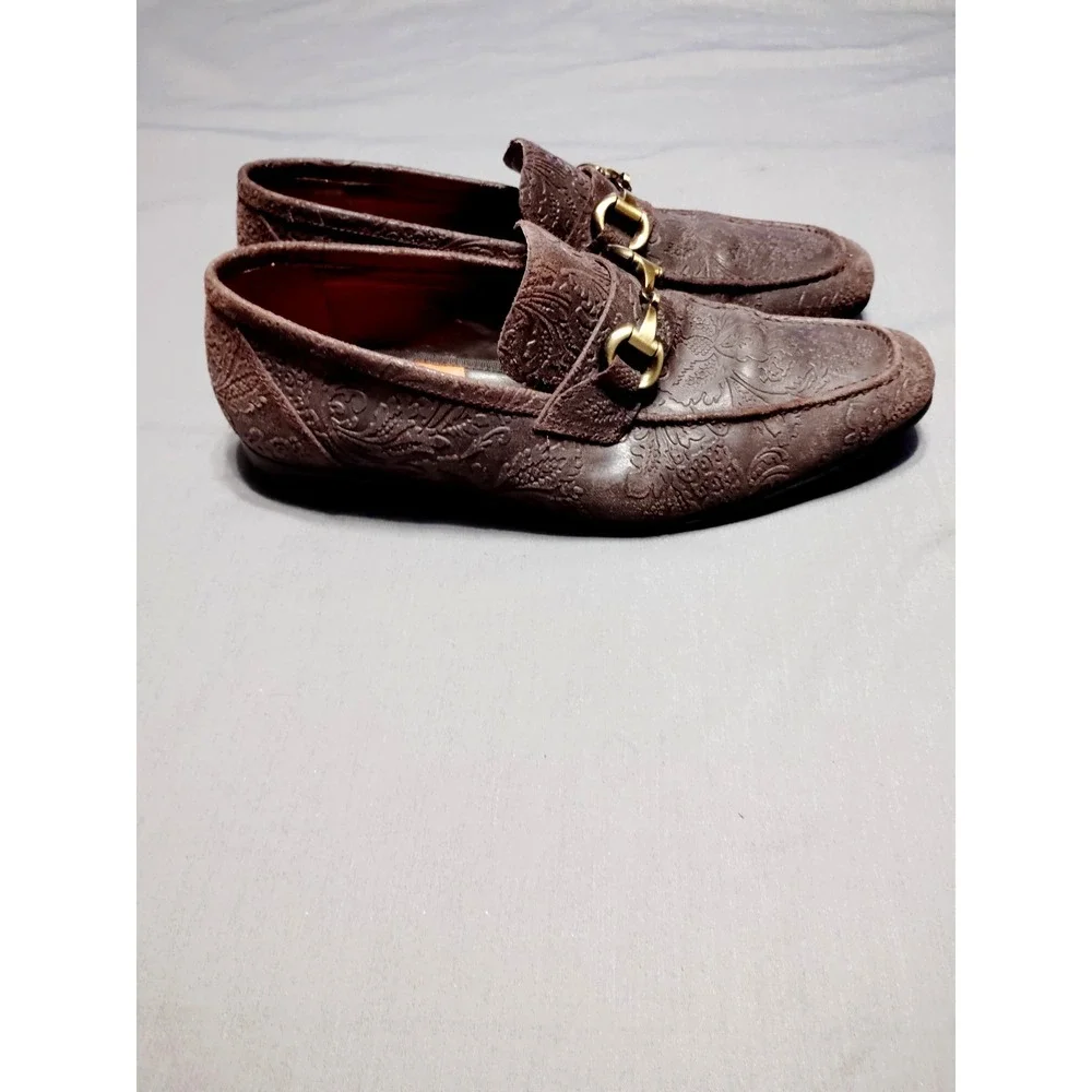 EUC Tallia Patritzio Chocolate Brown Bit Textiled Old Money Dress Loafers Men 10